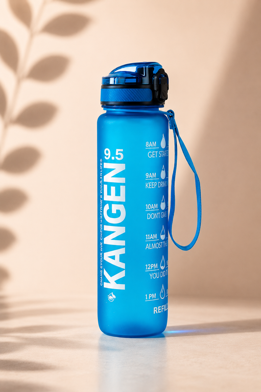 Botella azul de tritán Kangen pH 9.5 con apertura clip, 1 l