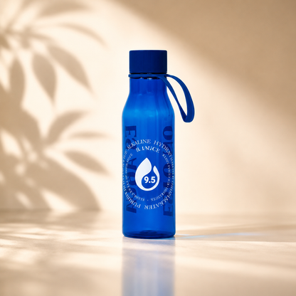 Botella azul de tritán Kangen con asa de silicona, 600 ml