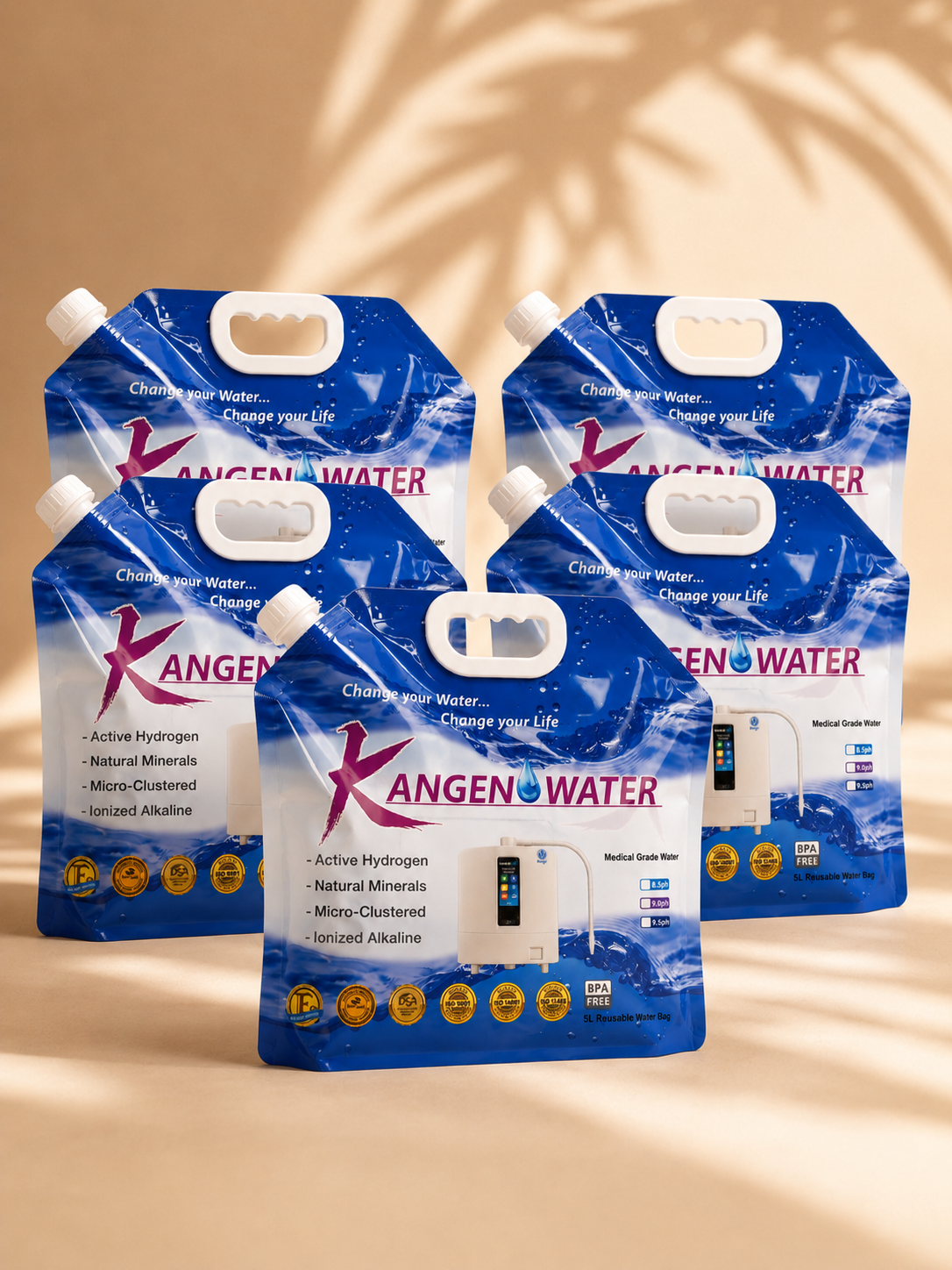 Pack de 5 bolsas de agua Kangen pH 9.5, 5l (varios modelos)