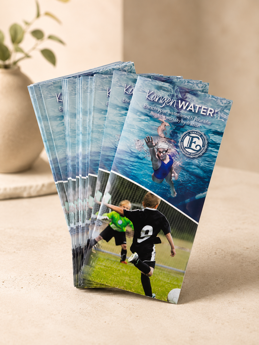 Pack de 25 trípticos Agua Kangen y deporte