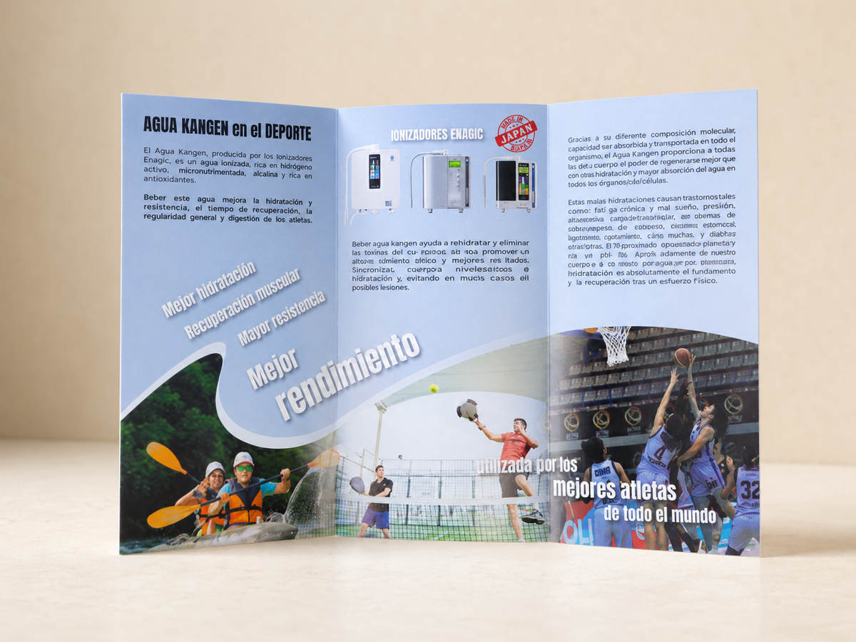 Pack de 25 trípticos Agua Kangen y deporte
